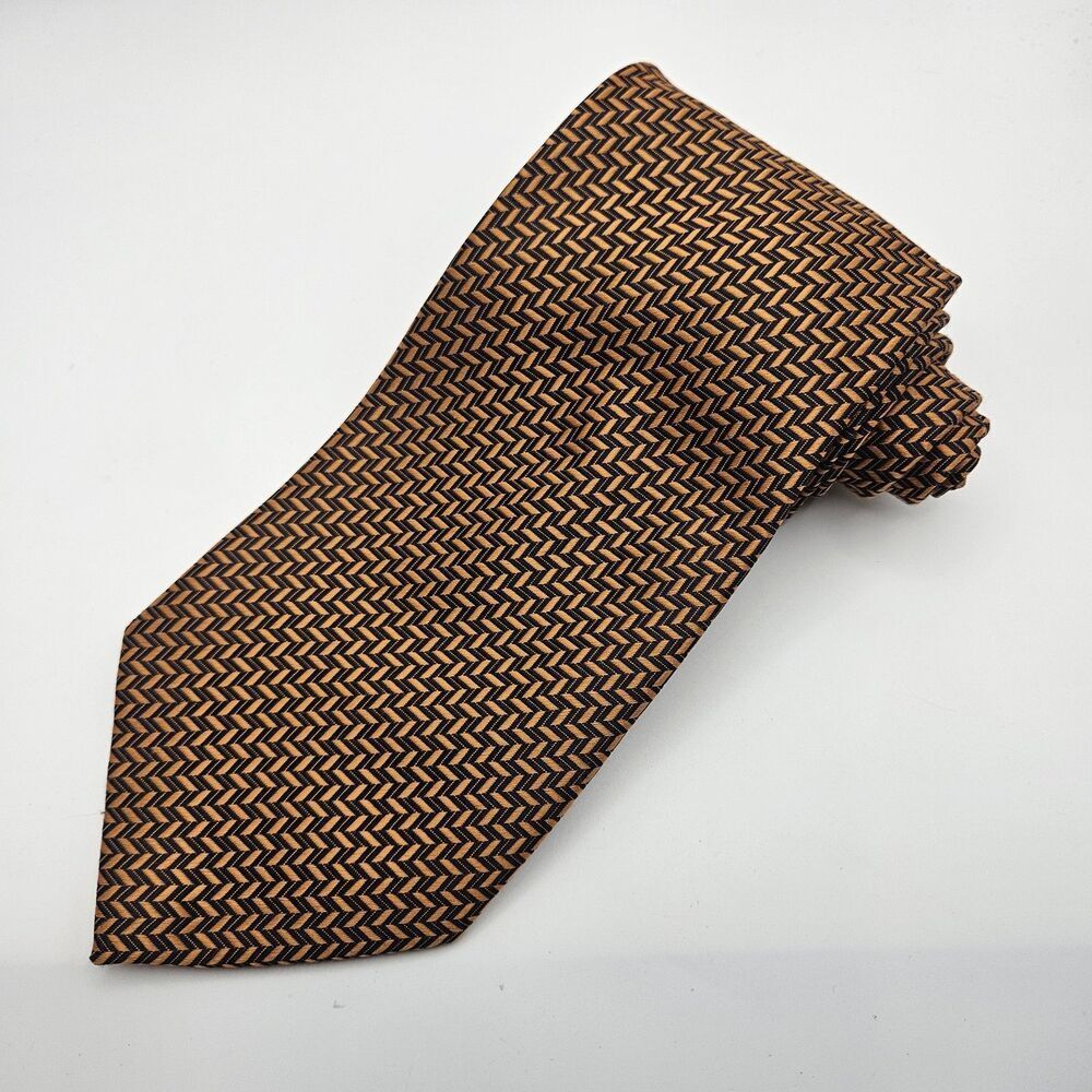 Ermenegildo‎ Zegna Orange Navy Herringbone Designer 100% Silk Tie 60.25"x4 1/8"